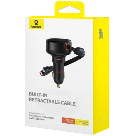 Baseus Enjoyment USB-C car charger with USB-C / Lightning 60W cable - black