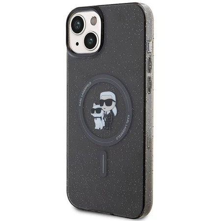 Etui Karl Lagerfeld Karl&Choupette Glitter MagSafe na iPhone 15 - czarne
