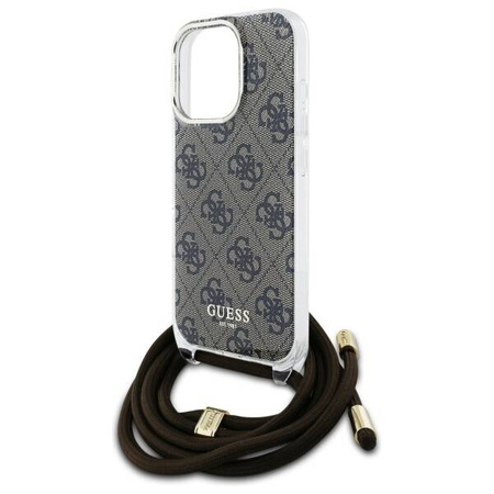 Original Case IPHONE 16 PRO MAX Guess Hardcase Crossbody Cord 4G Print (GUHCP16XHC4SEW) brown
