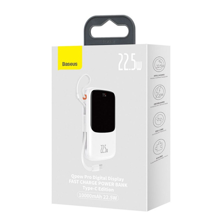 Baseus Qpow Powerbank 10000mAh eingebautes USB Type-C Kabel 22.5W Quick Charge SCP AFC FCP weiß (PPQD020102)