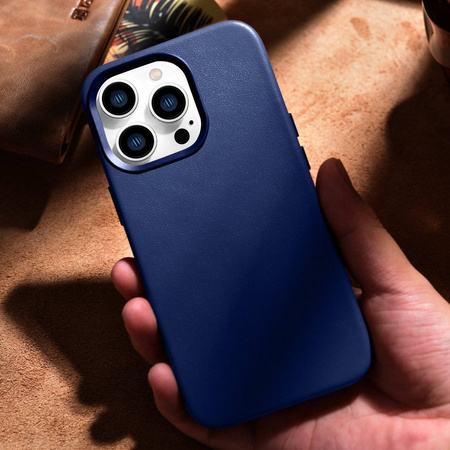iCarer Case Leather genuine leather case for iPhone 14 Pro Max blau (WMI14220708-BU) (MagSafe compatible)