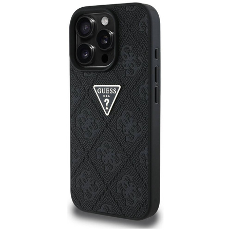 Schutzhülle IPHONE 16 PRO MAX Guess Hot Stamp 4G Pattern Triangle Metal Logo schwarz