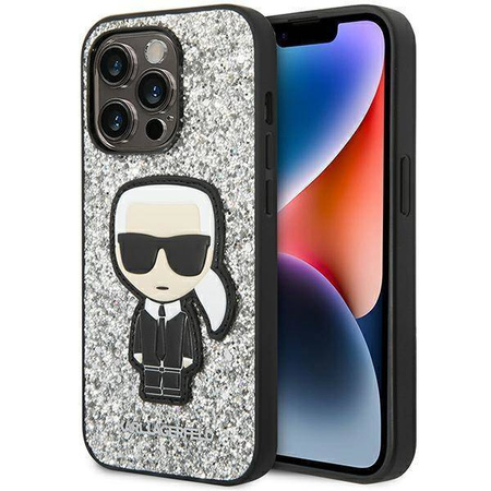 Karl Lagerfeld KLHCP14XGFKPG iPhone 14 Pro Max 6.7" Hardcase silber / silber Glitter Flakes Ikonik
