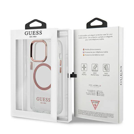 Original Handyhülle IPHONE 13 PRO Guess Hard Case Metal Outline Magsafe (GUHMP13LHTRMP) rosa