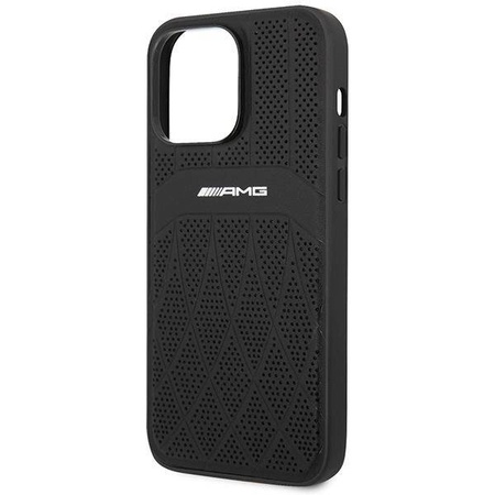 AMG nakładka do iPhone 14 Pro Max 6,7" AMHMP14XOSDBK czarna hard case Leather Curved Lines MagSafe