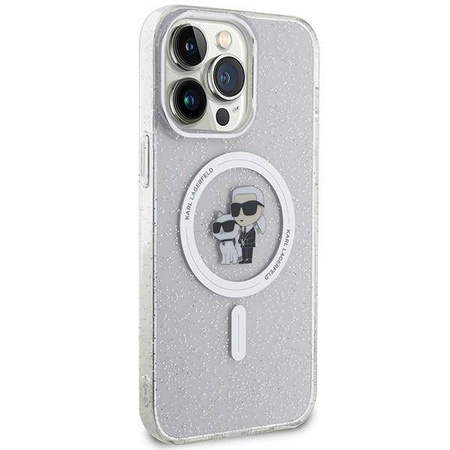 Karl Lagerfeld Karl&amp;Choupette Glitter MagSafe Hülle für iPhone 15 Pro Max – transparent