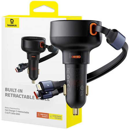 Baseus Enjoyment USB-C car charger with USB-C / Lightning 60W cable - black