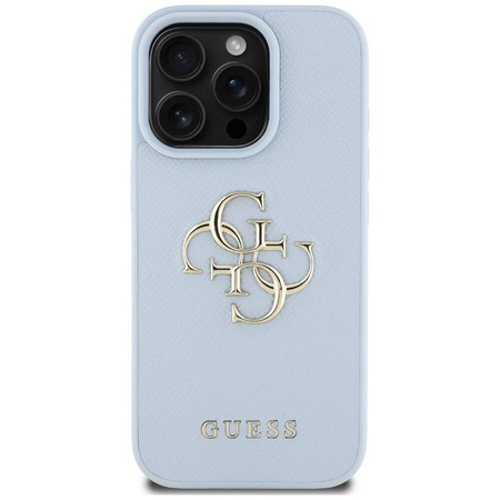 Schutzhülle IPHONE 16 PRO MAX Guess Grained Big 4G Logo Small Classic Logo blau