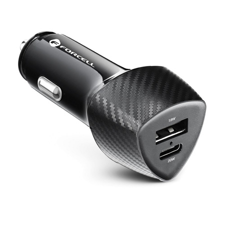 FORCELL CARBON ładowarka samochodowa Typ C 3.0 PD20W + USB QC3.0 18W 5A CC50-1A1C czarna (Total 38W)