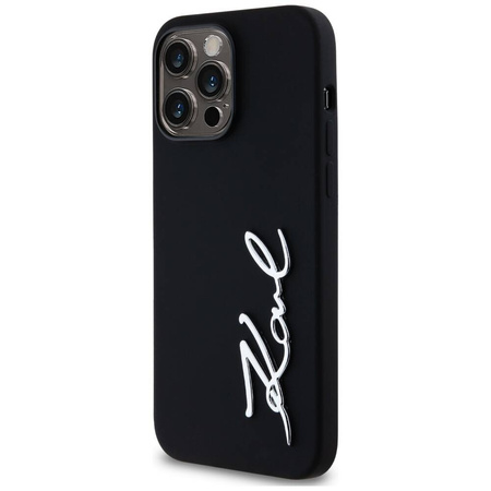 Original Case IPHONE 14 PRO MAX Karl Lagerfeld Hardcase Silicone Metal Script Logo black