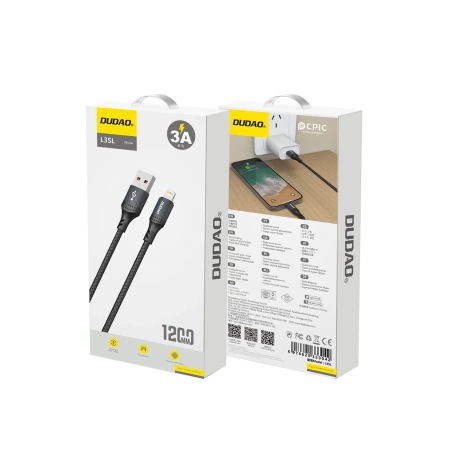 Dudao 3A 30W L3SL USB-A - Lightning Cable Braided 1.2m - Black