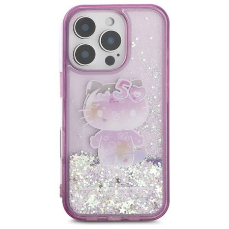 Original Handyhülle IPHONE 16 PRO Hello Kitty Hardcase Liquid Glitter 50TH Anniversary Party (HKHCP16LL50PPU) violett