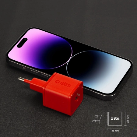 SBS TETRGAN1C20R 20W GaN Wall Charger with Power Delivery - Red