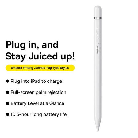 BASEUS rysik do telefonu pojemnościowy Stylus Writing 2 Lite LED (wersja aktywna + kabel USB A do Lightning 8-pin) 130 mAh biały P80015806211-03/BS-PS028