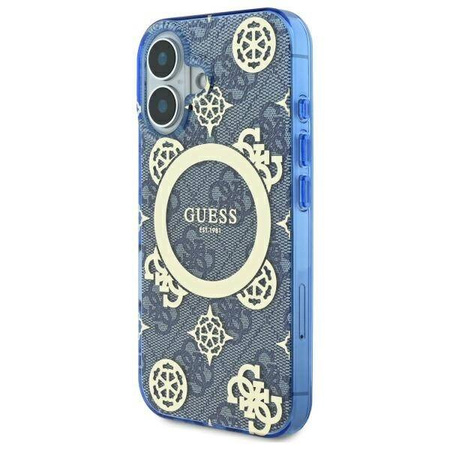 Original Handyhülle IPHONE 16 Guess Hardcase IML Peony On 4G Background MagSafe (GUHMP16SH4PYEEB) blau