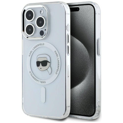 Original Case IPHONE 15 PRO Karl Lagerfeld Hardcase IML Metal Karl Head MagSafe white