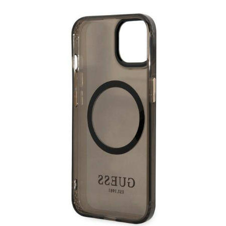 Original Handyhülle IPHONE 13 Guess Hard Case Gold Outline Translucent MagSafe (GUHMP13MHTCMK) schwarz