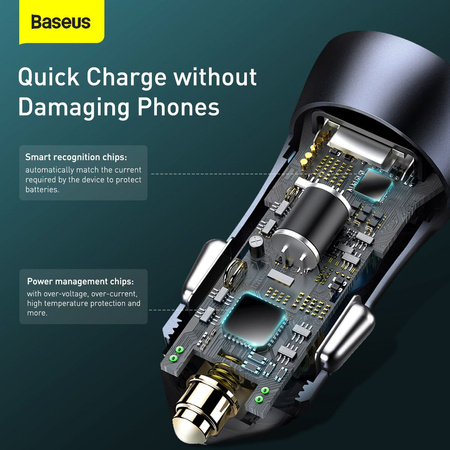 Baseus Golden Contactor Pro szybka ładowarka samochodowa USB Typ C / USB 40 W Power Delivery 3.0 Quick Charge 4+ SCP FCP AFC + kabel USB - USB Typ C szary (TZCCJD-0G)