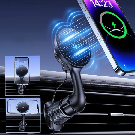 Wozinsky WCT5-6S4Y Autohalterung mit Qi/MagSafe 15W induktivem Ladegerät für Lüftungsschlitze - Schwarz