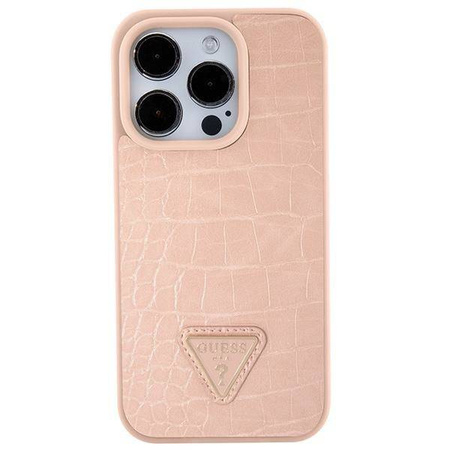 Guess nakładka do iPhone 15 Pro 6,1" GUHCP15LPCRTHCP różowe HC PU Croco Triangle Logo
