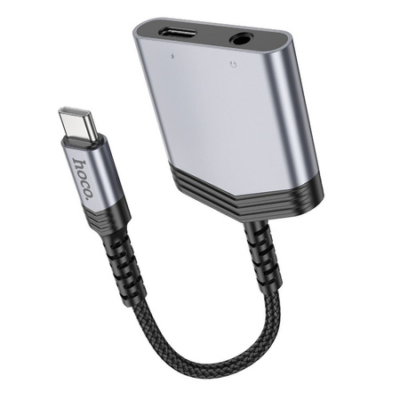 HOCO adapter AUX 2w1 Typ C do Typ C / Jack 3,5 mm 27W LS39 szary