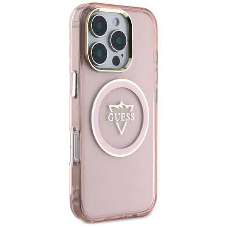 Original Handyhülle IPHONE 16 PRO MAX Guess IML Metal Mountain Logo MagSafe rosa