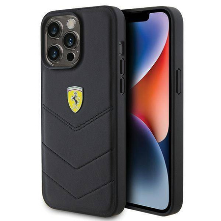Ferrari Quilted Metal Logo-Hülle für iPhone 15 Pro Max – Schwarz