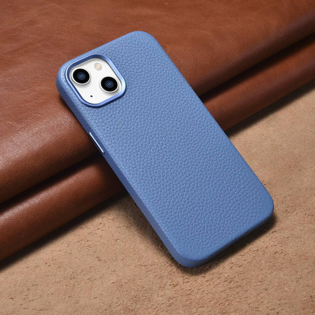 iCarer Litchi Premium Leather Case skórzane etui iPhone 14 magnetyczne z MagSafe jasnoniebieski (WMI14220709-LB)