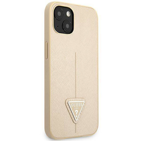 Original Handyhülle IPHONE 14 Guess Hardcase Saffianotriangle Logo (GUHCP14SPSATLE) beige