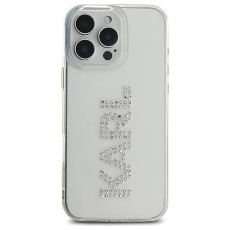 Oryginalne Etui IPHONE 16 PRO MAX Karl Lagerfeld Hardcase IML Rhinestones Logo (KLHCP16XHKLSTDCT) transparentne