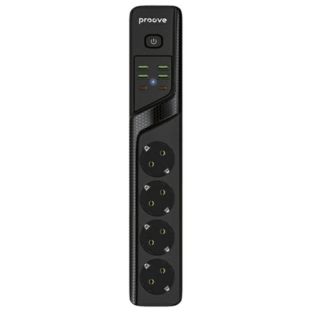 Proove Listwa zasilająca 2m 3000W Power Socket P-04 (4xAC + 4xUSB + 2xType-C) czarny/black