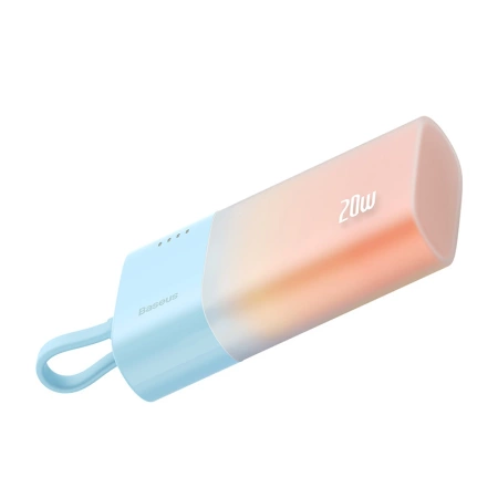 Powerbank Baseus Popsicle 5200mAh 20W z wbudowanym kablem Lightning (+ biały kabel Baseus Simple USB-C - USB-C 60W/20V/3A/30cm) - niebiesko-pomarańczowy