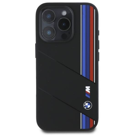 Original Case IPHONE 16 PRO BMW Hardcase Silicone Cut Tricolor Lines MagSafe (BMHMP16L23SCUK) black