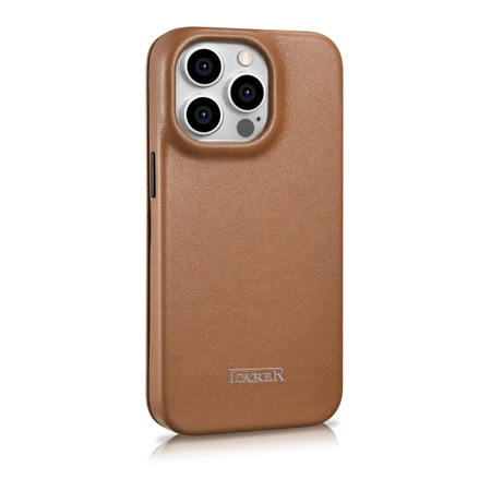 iCarer CE Premium Leather Folio Case skórzane etui iPhone 14 Pro z klapką magnetyczne MagSafe brązowy (WMI14220714-BN)