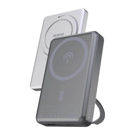 Powerbank Dudao K28 10000mAh PD 22.5W z MagSafe z metalową obudową i pierścieniem-podstawką - srebrny