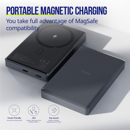 Allity power bank bezprzewodowy APB-300 PD QC 20W 10000 mAh szary magnetyczny