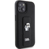 Karl Lagerfeld Gripstand Saffiano Karl&amp;Choupette Pins Hülle für iPhone 15 – Schwarz