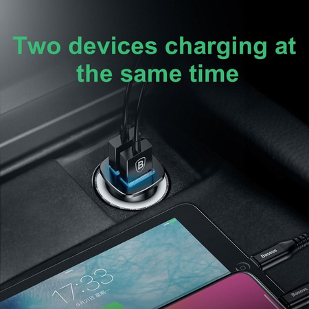 Szybka ładowarka samochodowa 2xUSB Baseus  Square metal A+A 30W  Dual QC 3.0  Quick inteligentna Car Charger czarna CCALL-DS01
