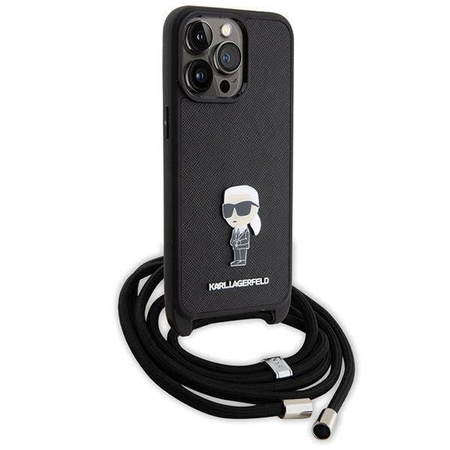 Karl Lagerfeld Crossbody Saffiano Monogram Metal Pin Karl &amp; Choupette Case for iPhone 15 Pro Max - Black