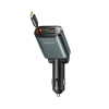 Joyroom JR-CCL07 3-in-1 Car Charger with Built-in Retractable Cable - Dark Gray