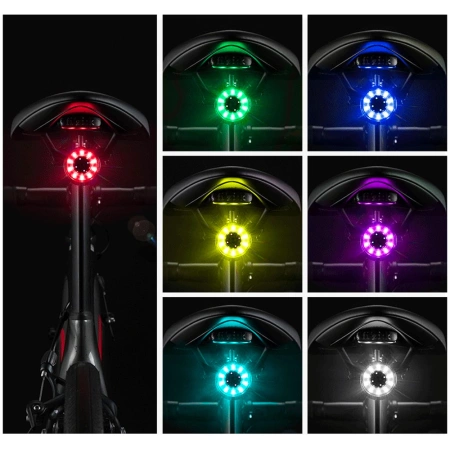 Rockbros Q1 Fahrrad-Rücklicht 7-Farben-LED + USB-C - USB-A Kabel - Schwarz