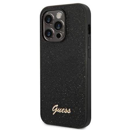 Guess Glitter Flakes Metal Logo Case – Etui iPhone 14 Pro (czarny)