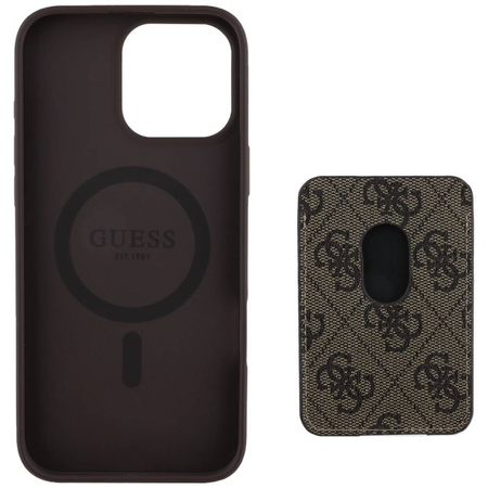 Oryginalne Etui IPHONE 16 PRO MAX Guess 4G Stripes z Portfelem Magsafe brązowe