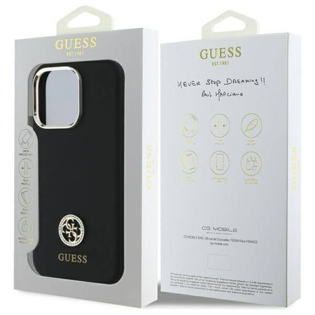 Original Handyhülle IPHONE 16 PRO Guess Hardcase Silicone Logo Strass 4G (GUHCP16LM4DGPK) schwarz