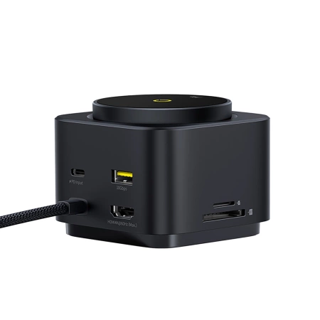 Hub USB-C 7w1 Baseus MagPro Series II z ładowarką kompatybilną z MagSafe 15W + HDMI + USB-A + USB-C + SD/TF - czarny