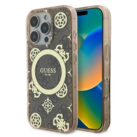Original Handyhülle IPHONE 16 PRO MAX Guess Hardcase IML Peony On 4G Background MagSafe (GUHMP16XH4PYEEW) braun