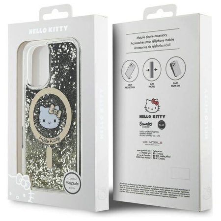 Oryginalne Etui IPHONE 16 Hello Kitty Hardcase Liquid Glitter Fever MagSafe (HKHMP16SLGDIK) czarno-złote