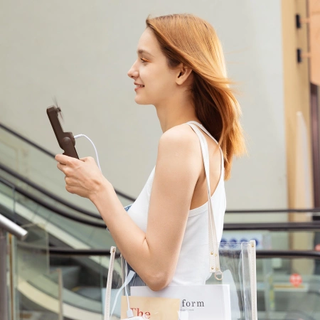 Jisulife Handventilator Life8, tragbarer USB-Ventilator mit Powerbank und Taschenlampe, Braun