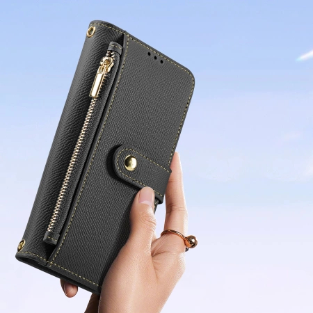 Dux Ducis Lawa iPhone 16e Lederhülle mit abnehmbarer magnetischer Brieftasche - Schwarz