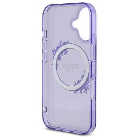 Original Case IPHONE 16 Guess Hardcase IML Flowers Wreath MagSafe (GUHMP16SHFWFCU) purple
